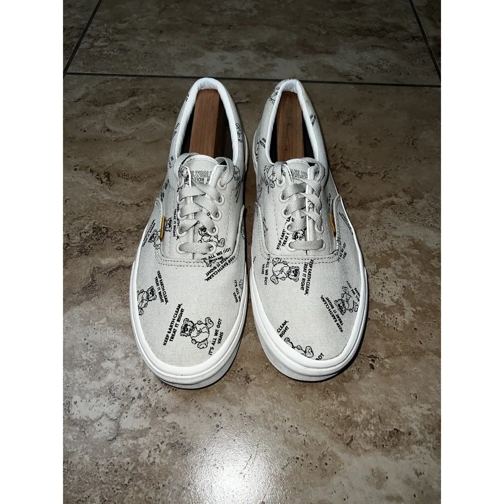 Mens Vans Authentic Cream Canvas Lace Up World Co Teddy Earth Sneakers Shoes 8.5